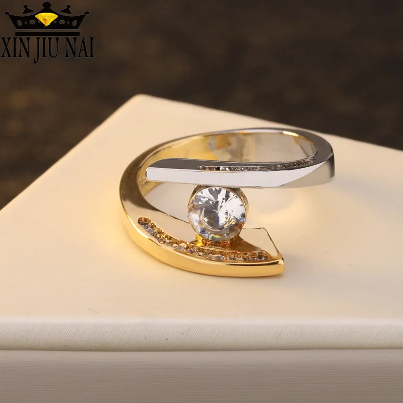 

Classic geometry New Design White Round Stone Ring Gold Color Silver Jewelry Jewelry for Women Wedding Engagement Rings