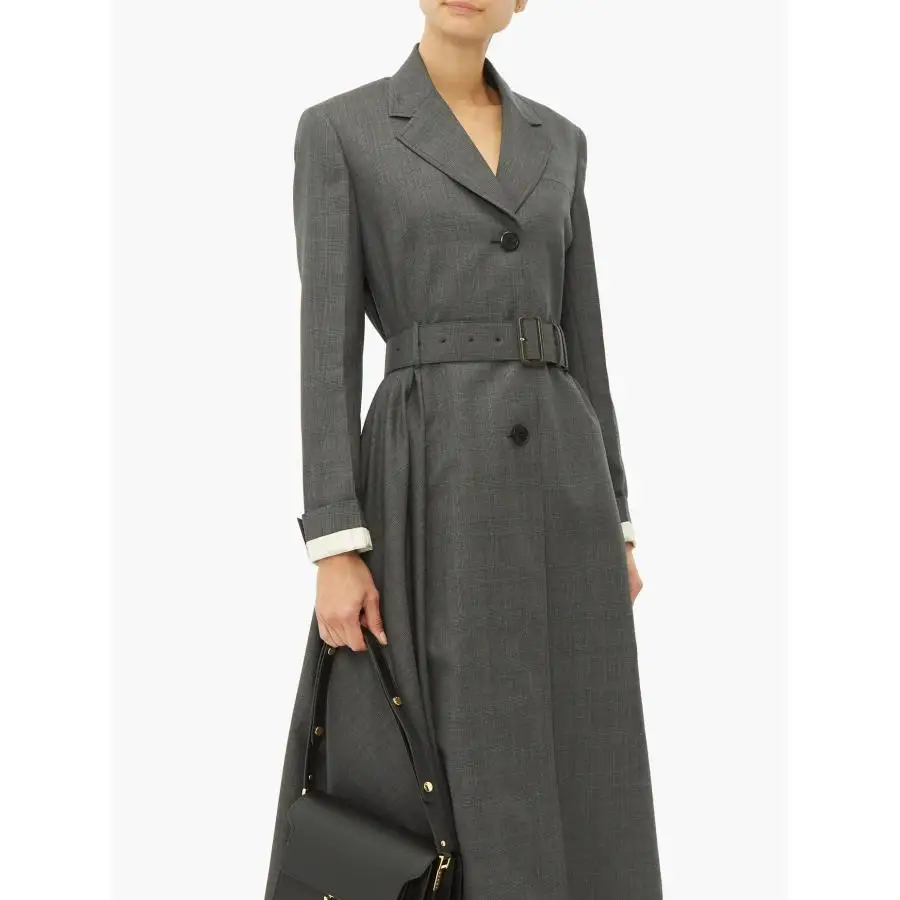 Серое пальто для женщин 2019 элегантное однобортное приталенное с отложным