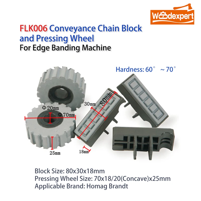 Conveyance Chain Block&Pressing Wheel Roller Conveyor Pad for Homag Brandt Edge Banding Machine 80x30mm 10PCS/Lot FLK006