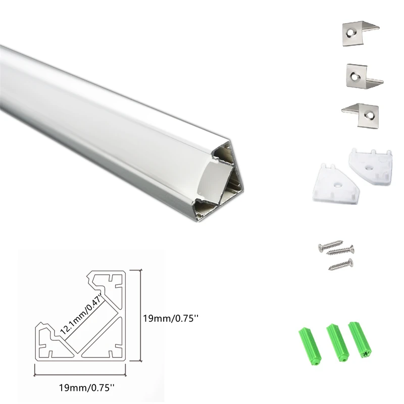 5/10-Pack 1M 40Inch V Shape LED Aluminium Channel Diffuser,12MM Wide  5050 2835 Strip Milky Cover Corner Tape Profile Bar House