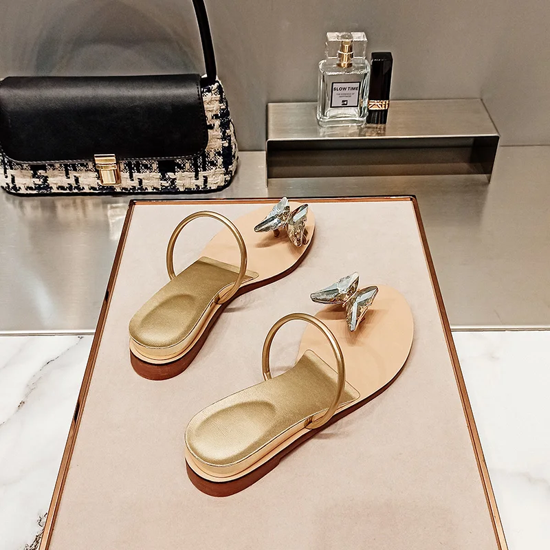 Новые летние брюки с бабочками Стразы туфли на танкетке Пляжные сандалии для