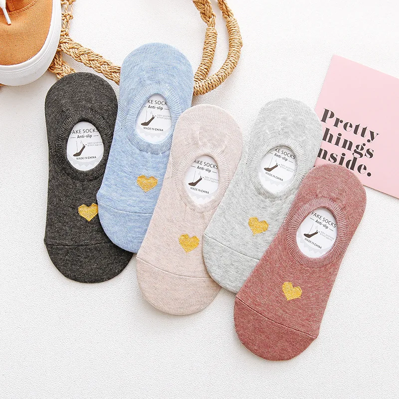 

5 Pairs Mixed Socks Summer Casual Lovely Phnom Penh Red Heart Women Invisible Boat Socks Fashion Silicone Non Slip Versatile Sox