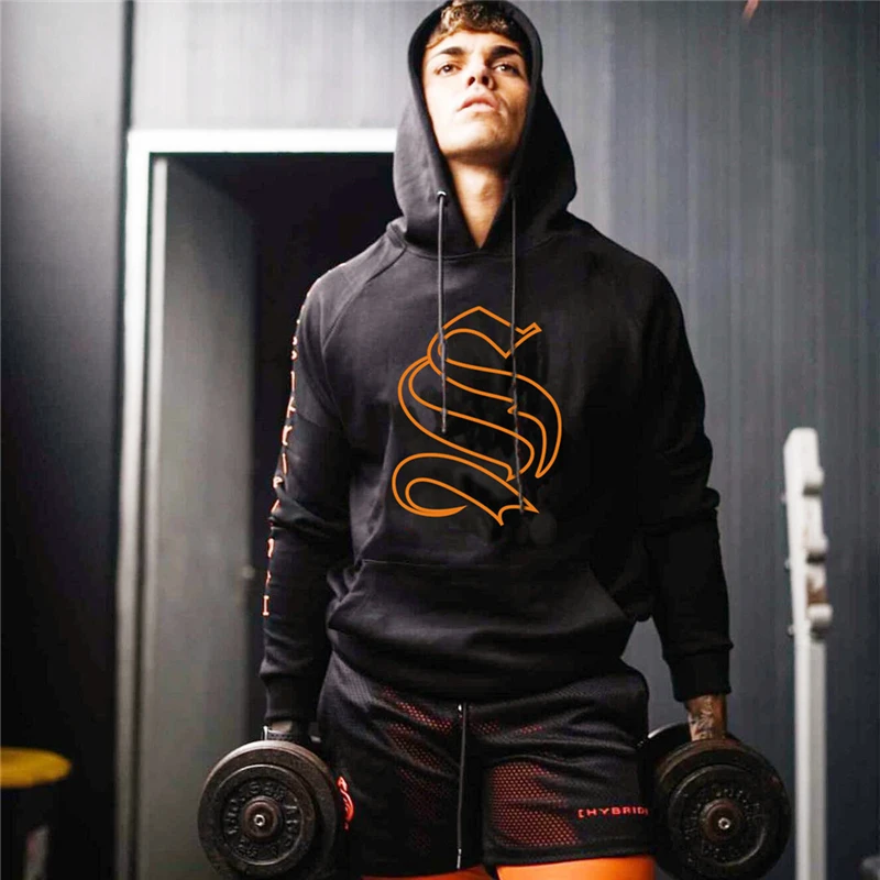 

Men's Autumn BIg Logo Gyms Cotton Hoodie Fitness Bodybuilding Sweatshirts Jacket High Quality Kangaroo Pockets Hoodie Clothing
