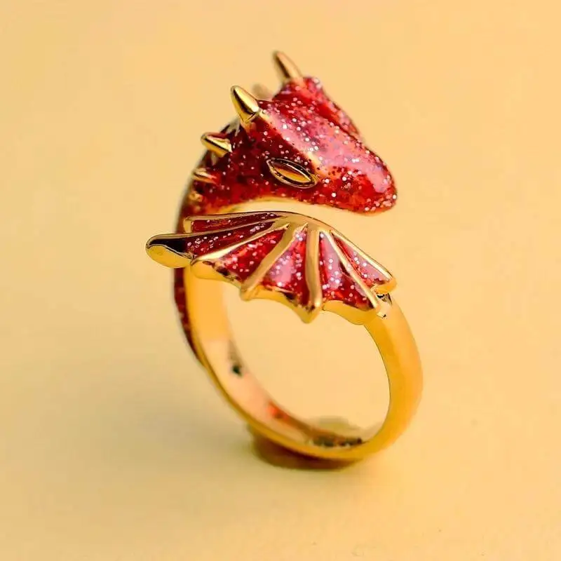 

2021 Ins Summer Trendy Gold Glitter Green Enamel Snake Dragon Adjustable Finger Dragon Knight Rings Korean Fashion Party Jewelry