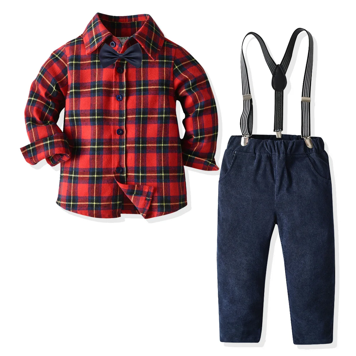 

Infant Boys Clothes Set Wedding Party Toddler Kids Plaid Shirt Tops + Suspender Pants Suit Baby Formal Gentleman Clothing Sets