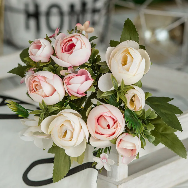 Искусственные шелковые цветы 10 головок/букет искусственные розы маленькие