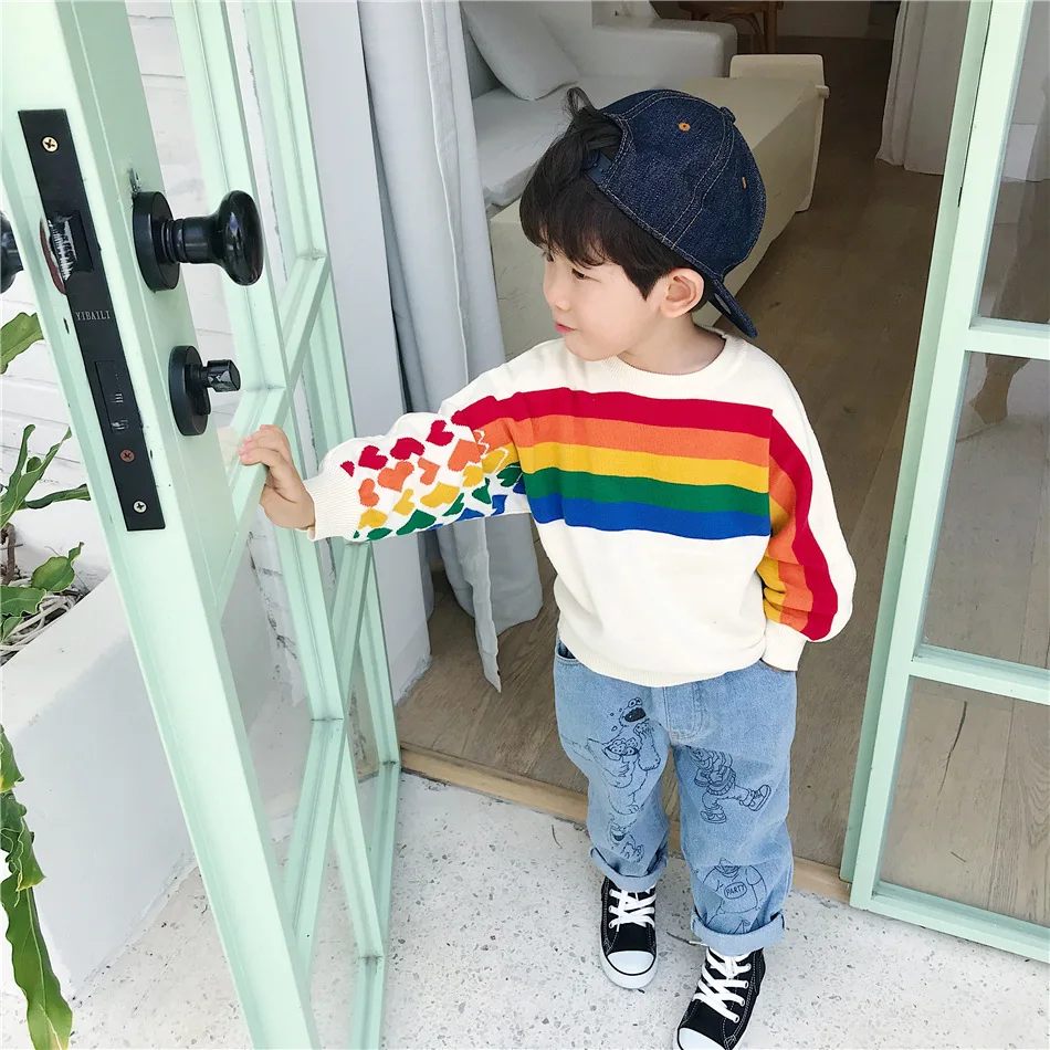 Tonytaobaby/осенне-зимняя одежда; Новинка; детская одежда с радугой; Свободный пуловер; свитер; свитера для мальчиков и девочек