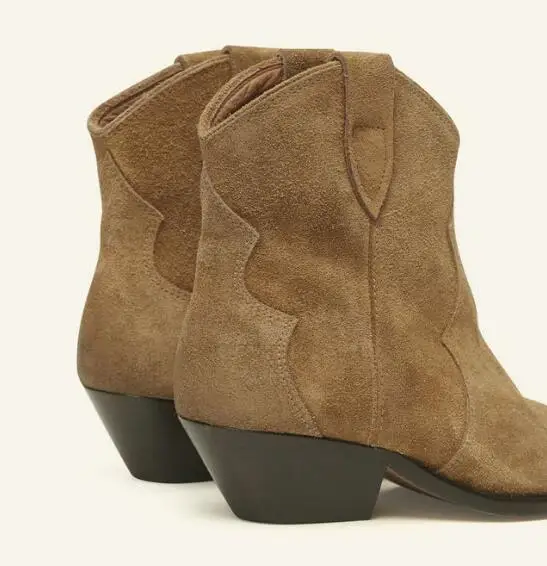 Женские замшевые ботинки из телячьей кожи в ковбойском стиле|Женские