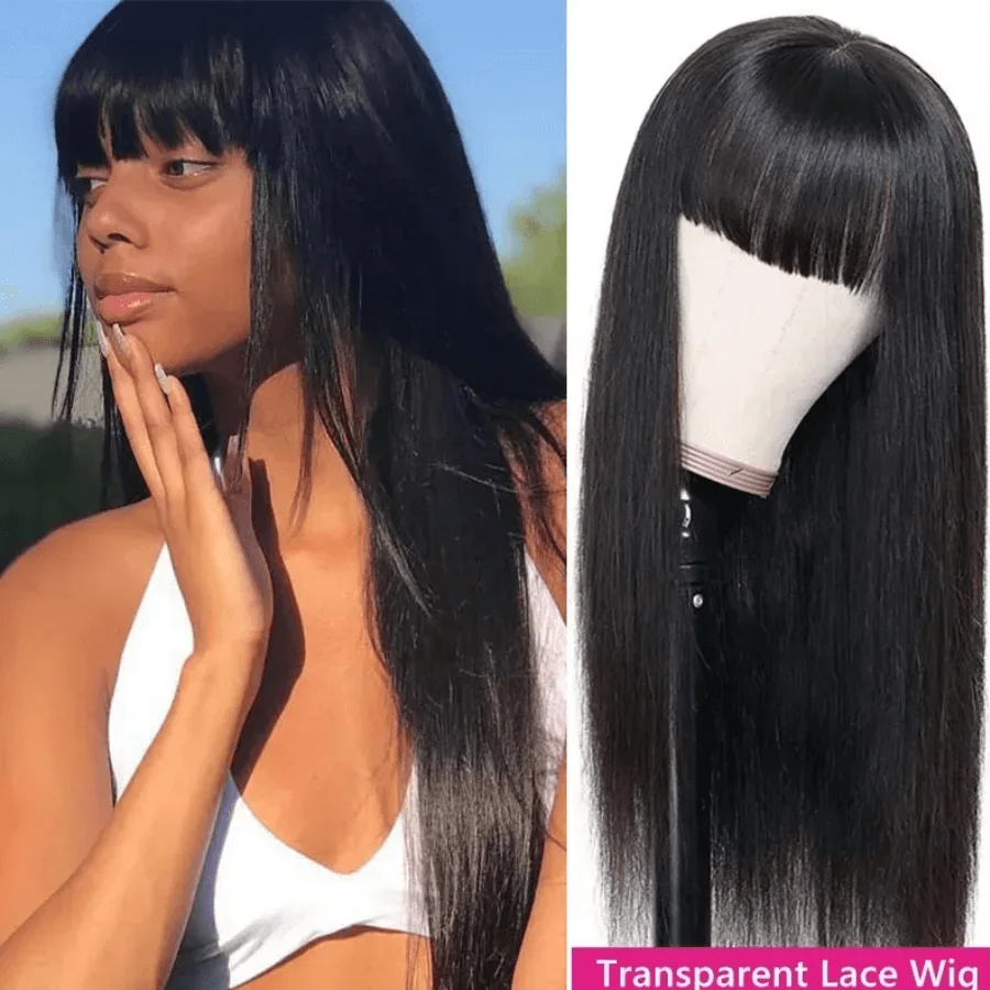 

Brazilian Straight 13X4 Lace Front Wigs With Bangs Pre Plucked Bone Straight Human Hair Wigs Remy Human Hair Wig 250% Denisty