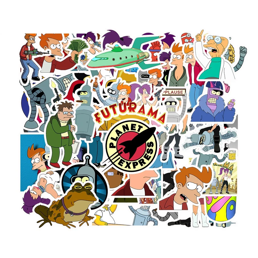 Lote de 10/50 animaciones de dibujos animados para ni&ntilde;os, pegatinas de Futurama, grafiti personalizado, equipaje decorativo, juguetes impermeables-1