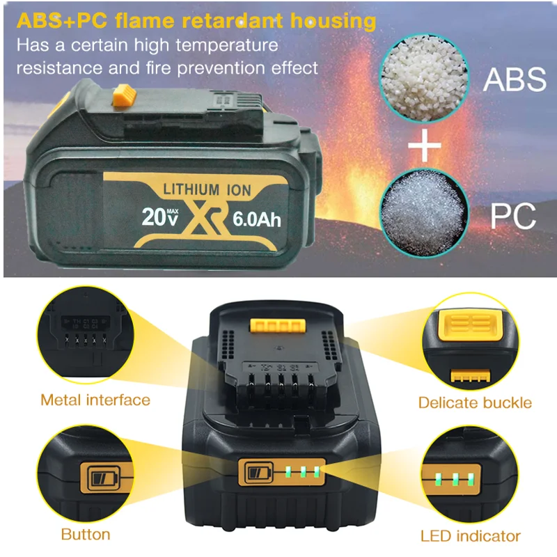Сменный аккумулятор 20 в 6 0 Ач электроинструмент для DeWalt XR MAX DCB206 DCB200 DCB203 DCB205 DCB204