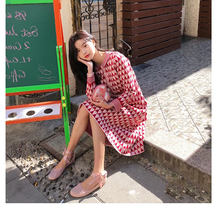 Женское винтажное трикотажное платье миди с красным сердечком Элегантное