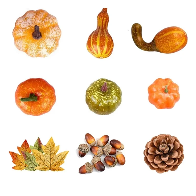 

2021 New Fall Harvest Decor Props Artificial Mini Pumpkin Gourd Acorn Pine Ball