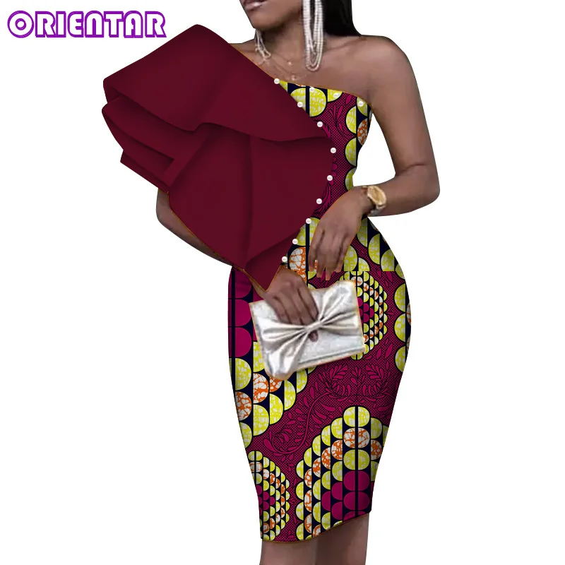 Африканская одежда для женщин на одно плечо платье с принтом в африканском стиле