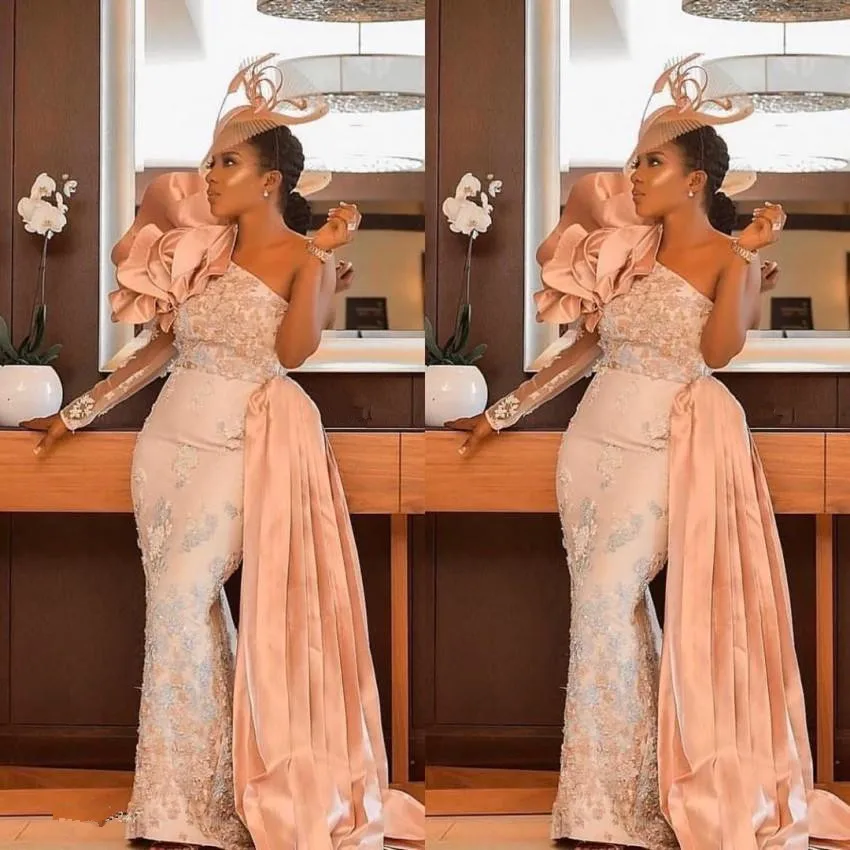 

2020 арабское Aso Ebi кружевные бисерные Сексуальные вечерние платья на одно плечо платье-Русалка для выпускного вечера вечерние платья для при...