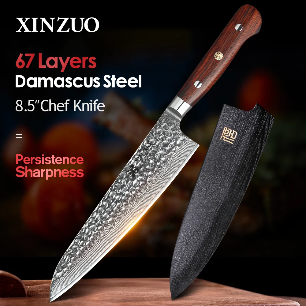 

XINZUO 8.5'' inch Western Chef Knife Damascus Kitchen Knife with Rose Wood Handle New arrival Super Sharp 210mm Gyuto Knives