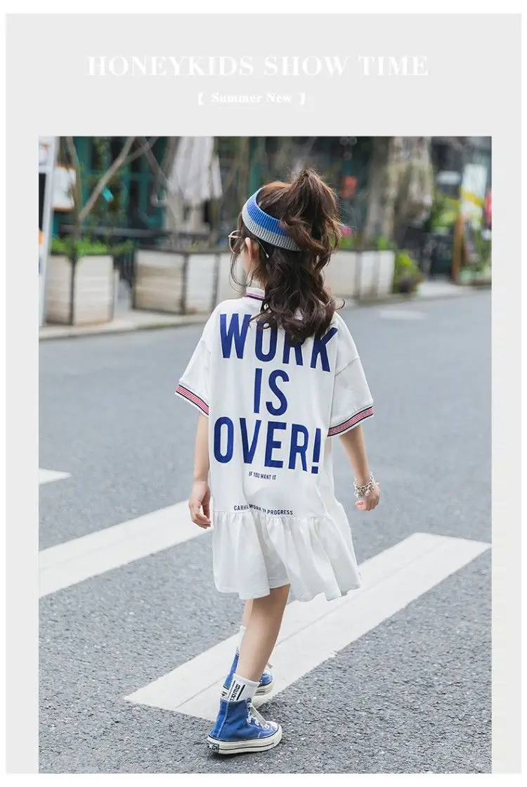 

2021 Summer Children Dress Toddler Girls Cotton Euro-preppy Dresses POLO T shirt Dress Casual Clothes Boutique Kids CLothing