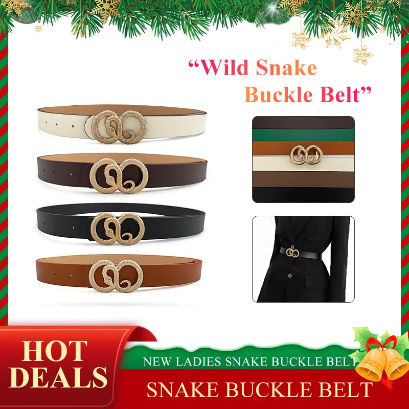 

Women's Jeans Belt Luxury Soft Pu Leather Belts For Ladies Golden Snake Buckle Personality Retro Buckle Casual Fashion Belt
