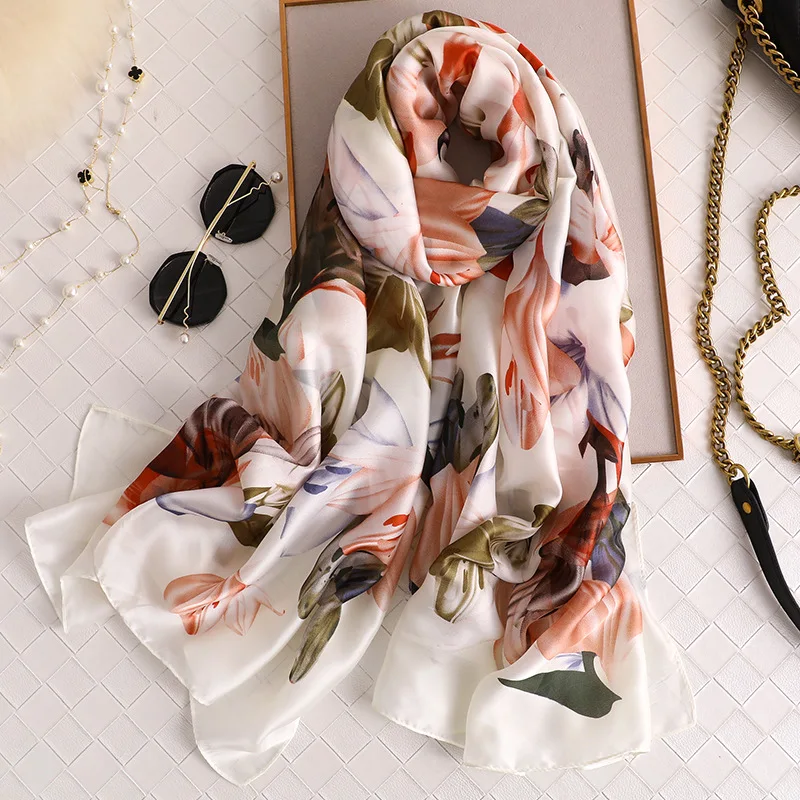 

KOI LEAPING new fashion popular flower pattern scarf female summer decoration sunscreen shawl soft silky scarf beach hot gift