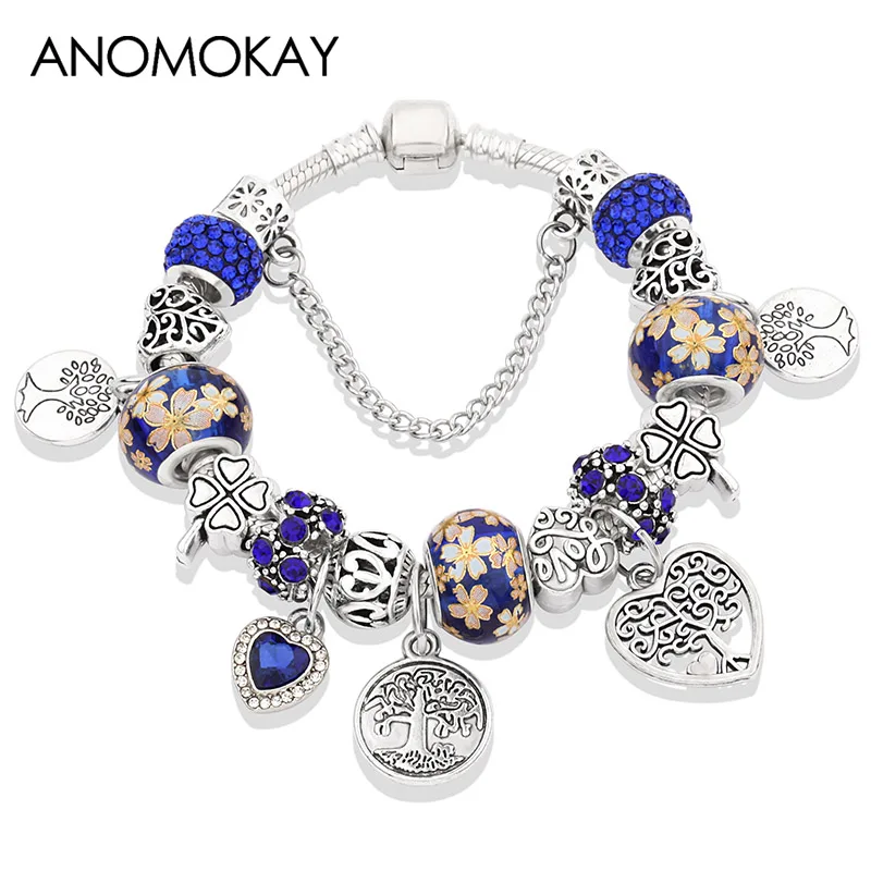 Дропшиппинг зеленая Подвеска "Древо жизни" браслет сердечко серебряного цвета цветок из бисера браслеты и браслеты модные DIY ювелирные изделия подарок - Окраска металла: Dark Blue