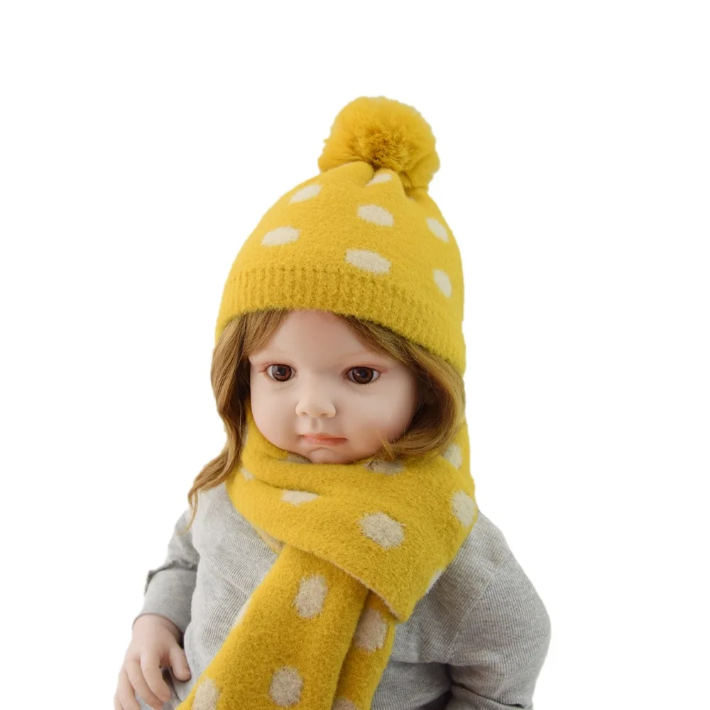 

2 PCS Pompom Baby Hat Warm Knitted Kids Girl Boy Winter Bonnet Hat Scarf Suit Ear Protection Children Dot Beanie Cap Set Unisex