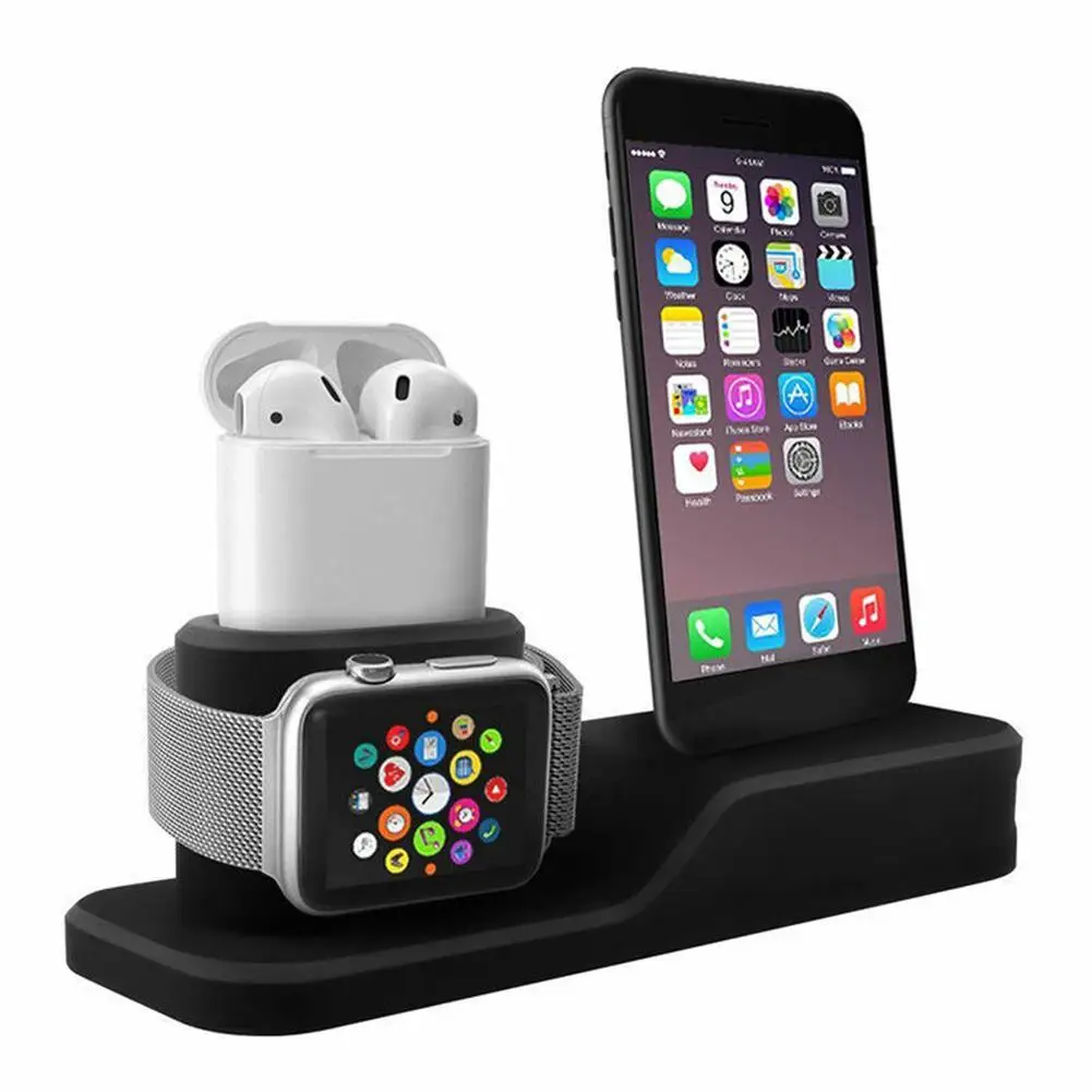 Силиконовая док станция 3 в 1 держатель для iPhone X XR XS Max iWatch AirPods подставка