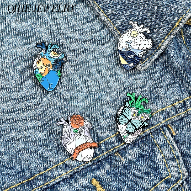 

Heart Enamel Lapel Pins Van Gogh butterfly Whale Feminism Brooches Badges Fashion Pins Gifts for Friends Pins Jewelry Wholesale