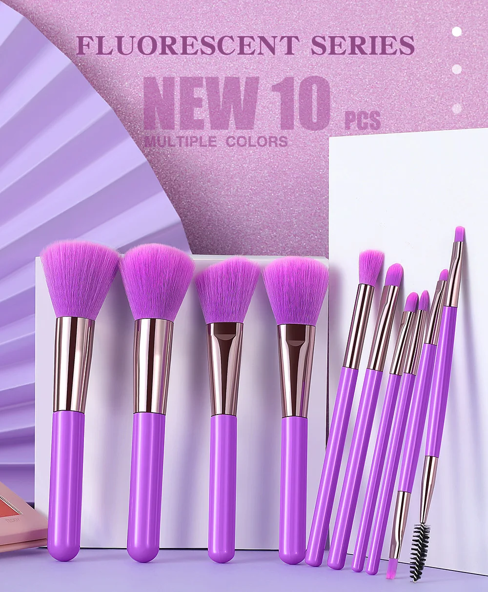 

10 Glow in Fluorescent Colors Makeup Brush Set Blush Brush Powder Brush Eye Shadow Brush Lip Brush Mascara shampoo brush