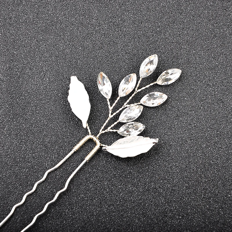 4 шт Серебряный цвет лист горный хрусталь шпильки Свадебные листья украшения для
