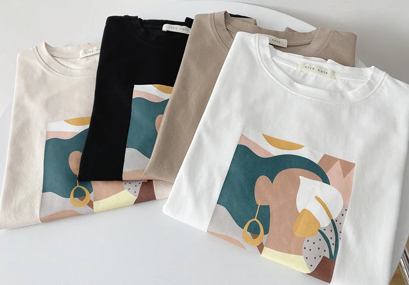 

Women's Summer T Shirt Cartoon Print Women Casual White T-Shirts Fashion Cotton Tops For Women Tees Blusa