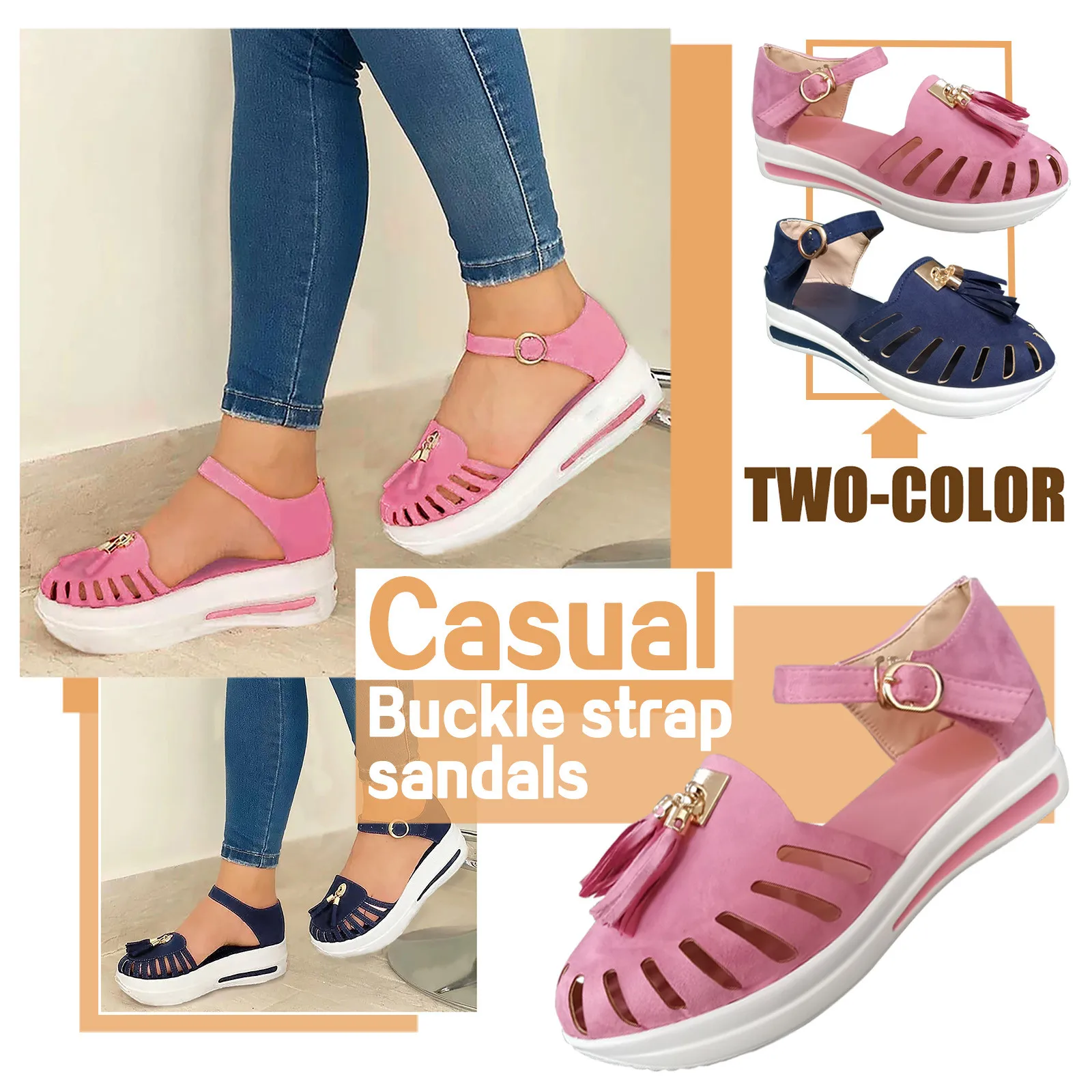 

Women's Fashion Sandals Platform Wedge Fringe Buckle Strap Tassel Retro Sandals Ladies Casual Solid Female Sandals Shoes #40