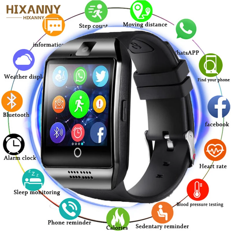 Bluetooth Смарт часы Q18 с камерой Facebook Whatsapp Twitter Синхронизация SMS Smartwatch поддержка sim