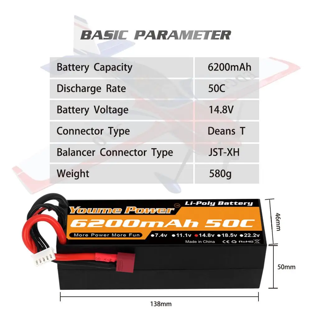 youme 4s lipo батарея 148 v 6200 мач жесткий че