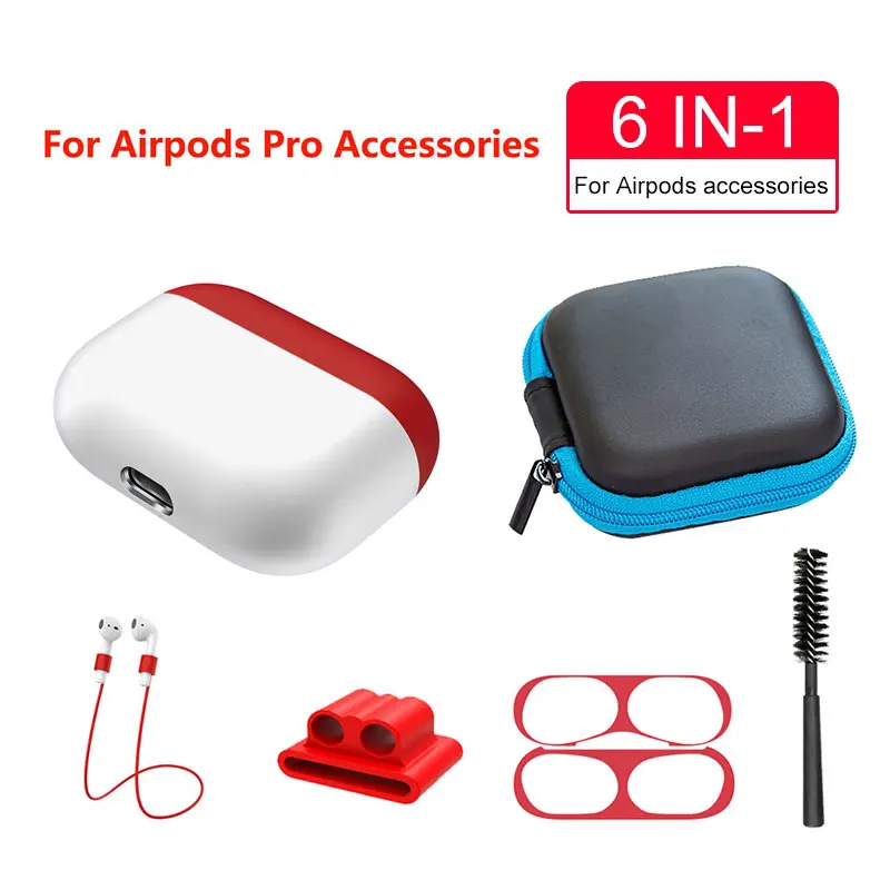 6 в 1 чехол для Airpods Pro силиконовый i100000 tws металлическая наклейка наушники