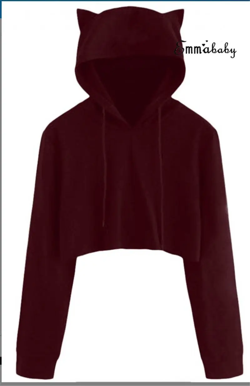 New Fashion Women Cat Ear Hoodie Jumper Casual Pullovers Cropped Sport Sweat Sweatshirt Tracksuit solid S-XL women hoodies