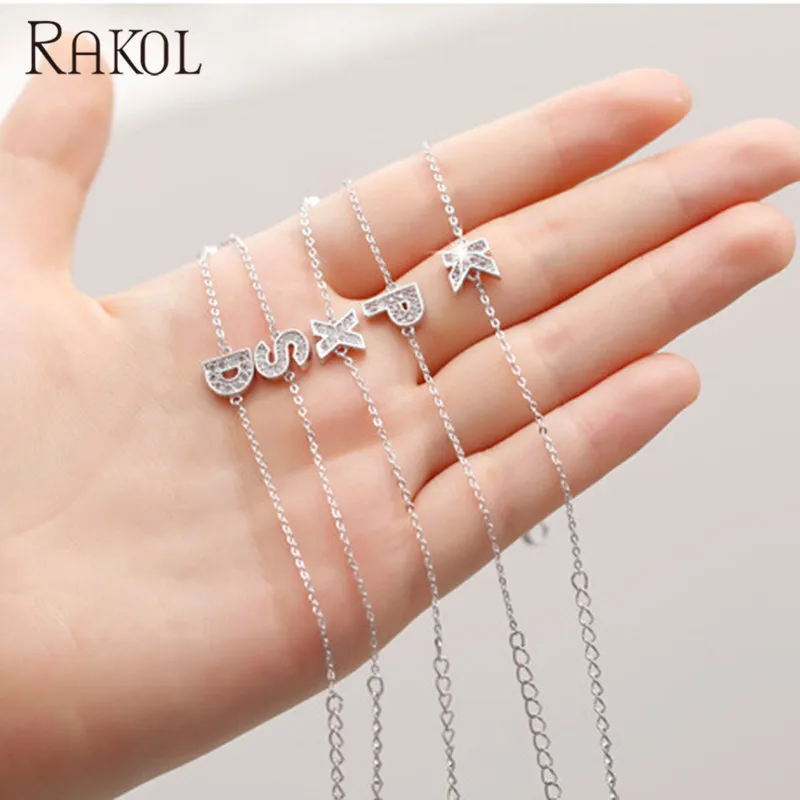 Женский классический браслет RAKOL с 24 буквами и цепочкой серебристого цвета в