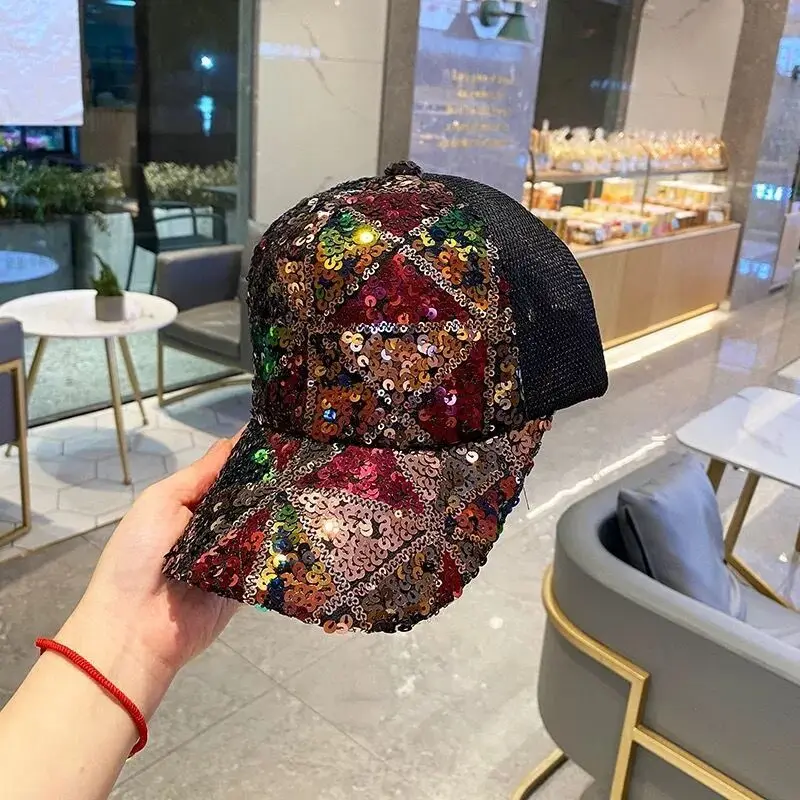 [YARBUU] baseball cap new fashion high quality Sequin NET cap women and girl Sun Protection Cap Triangle hat wholesale