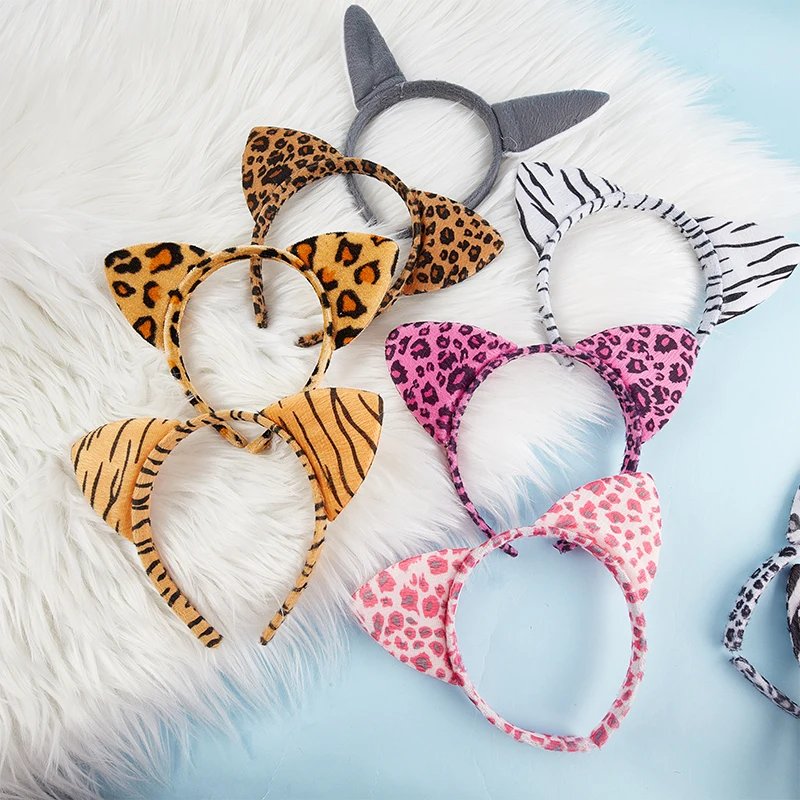 

Short Plush Tiger Leopard Cat Ear Headband Hair Hoop Hairband Party Supplies Accessories Headwear Multi Color Headband