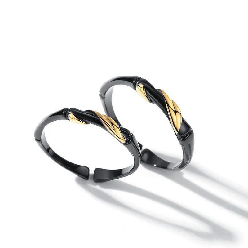 Креативное кольцо с черными чернилами из бамбука золотые кольца листьями для