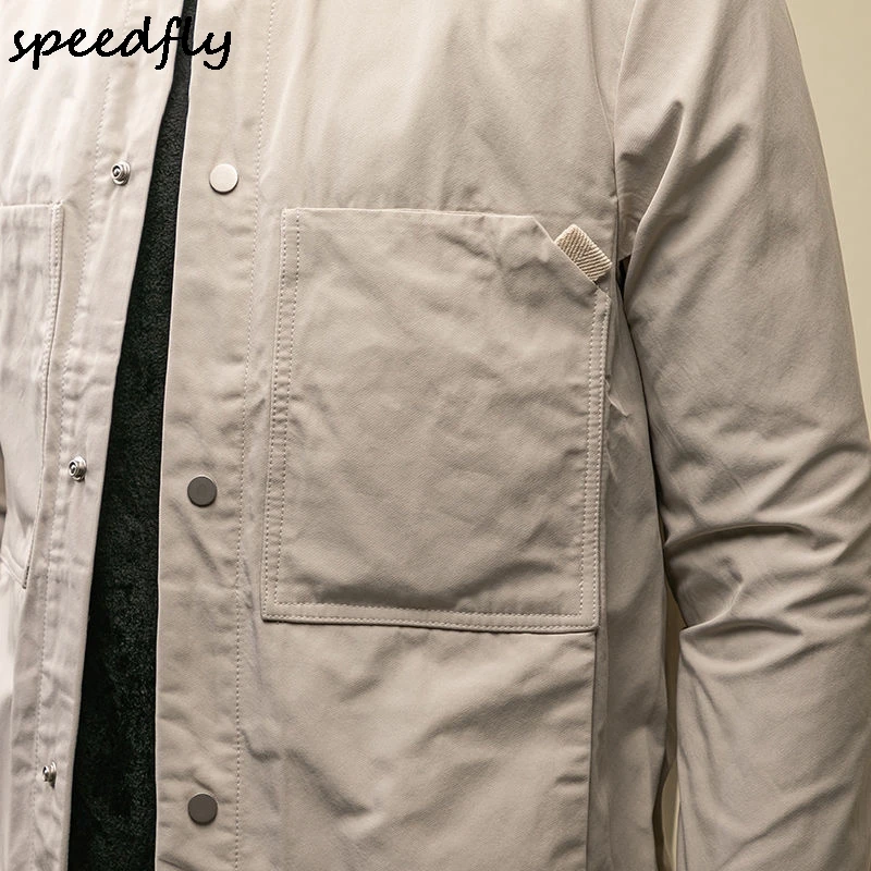 

2021 autumn stitching big pocket jacket male Slim handsome trend men's Korean casual lapel retro tooling jacket