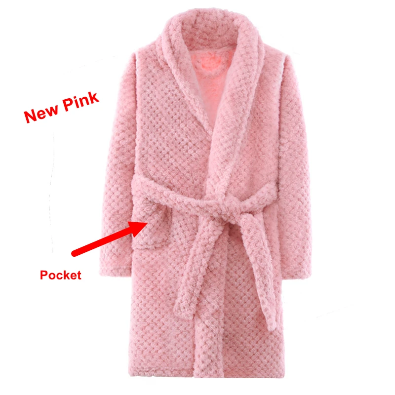 New Pink Модные банные халаты для детей, зимний детский халат, одноцветные фланелевые банные халаты для больших мальчиков и девочек, мягкие пижамы с поясом - Цвет: New Pink