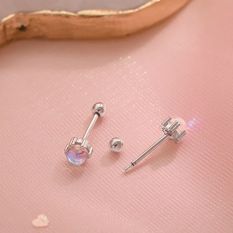 

Ruifan Angel Eyes Mini Round Opal Crystal Genuine 925 Sterling Silver Stud Earrings for Women Screw Clasp Fine Jewelry YEA599