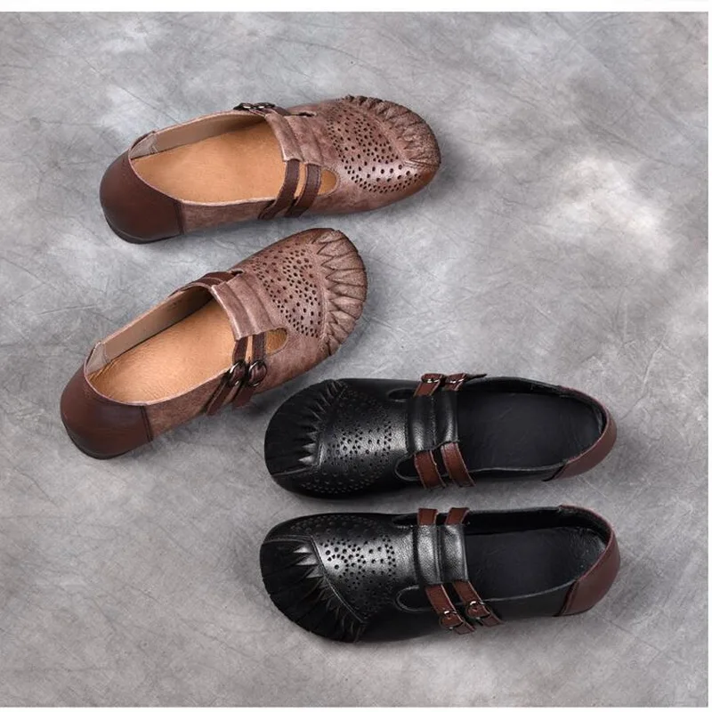 2021 Spring Flat Shoes Autumn Woman Retro Handmade Shoes Women Casual Shoes Genuine Leather Soft Bottom Ladies Shoes Flat Shoes