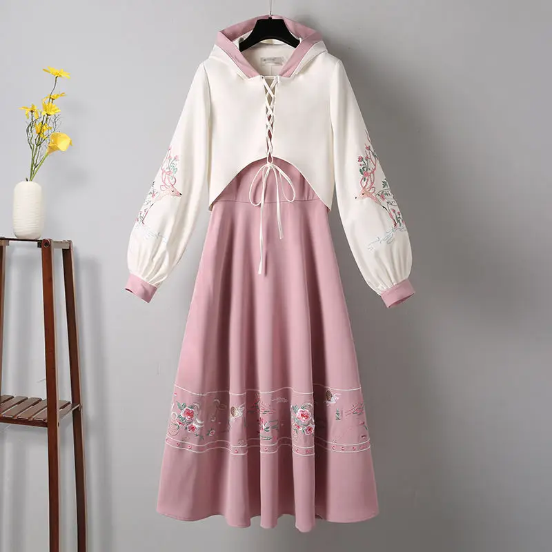 

2PC/1set Hanfu Women's Chinese Style Spring and Autumn Style Chinese Element Cheongsam Dress Two-piece Suit