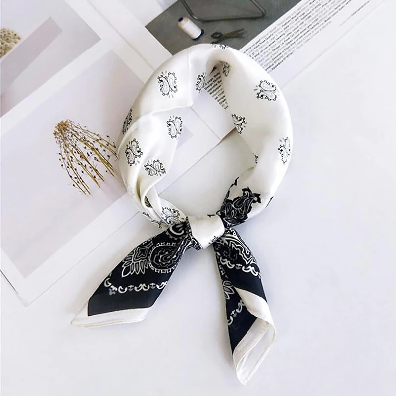 

53*53CM Multifunction Silk Scarf Women Fashion Printed Scarves Hair Tie Flower Ribbon Headwear Retro Neckerchief