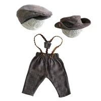 long pants and 2 style hats set accessories for newborn photography props plaid costume infant baby boy little gentleman outfit