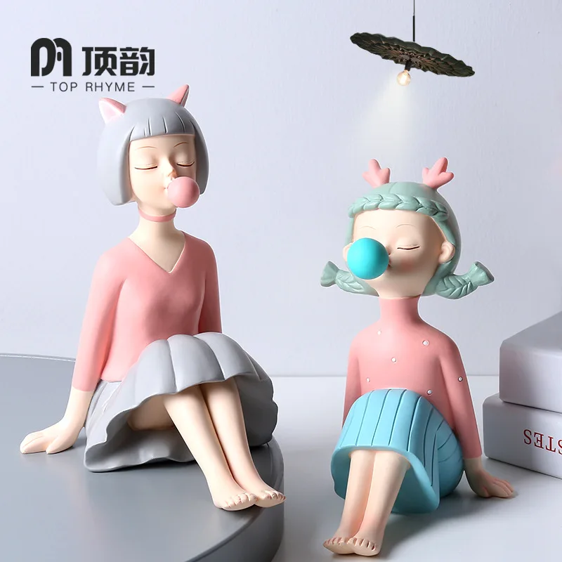

Creative Bubble blowing girl Statue Resin sculpture Crafts Simple Living Room Ornaments Home Office Store Decors Decorations