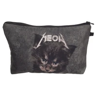 new women cosmetic bag black meow cat zipper neceser portable makeup bag organizer 3d prints bolsa feminina travel toiletry bag