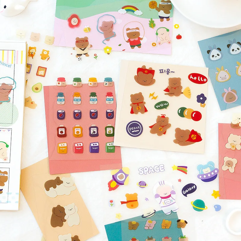 

New Kawaii Cartoon Bear Panda Pvc Transparent Waterproof Sticker Cute Girls Diy Decorative Pegatina Stationery School Supplies
