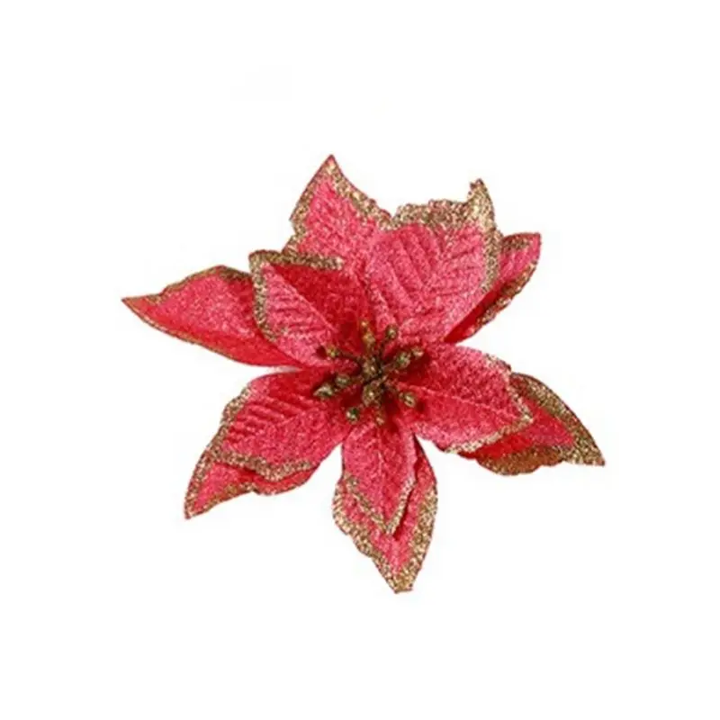 10pcs red 10 шт. рождественские искусственные с блестками цветы рождественские украшения золотой красный кулон из ротанга Рождественская елка украшения для домашнего декора - Цвет: 10pcs red